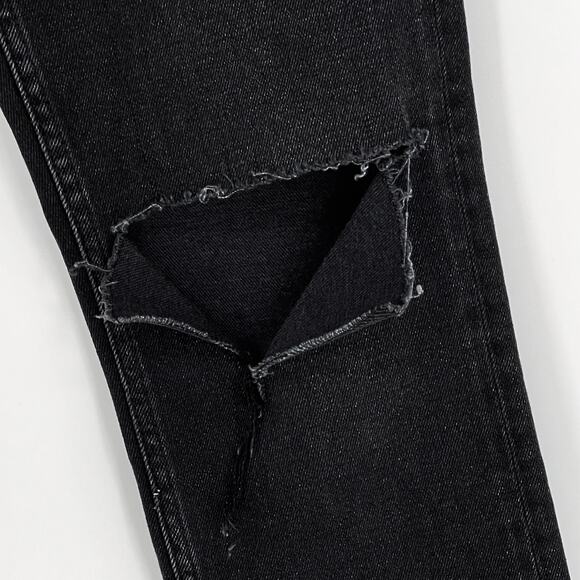 RE/DONE 70s Straight Jeans Women’s Size 24 Black Washed Noir Distressed Hole - Picture 3 of 6